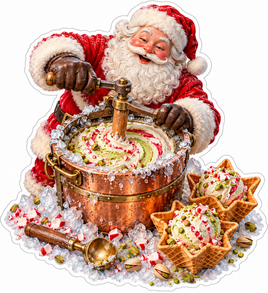 Santa Churning Festive Cream Copper Tub Vinyl Decal Stickers