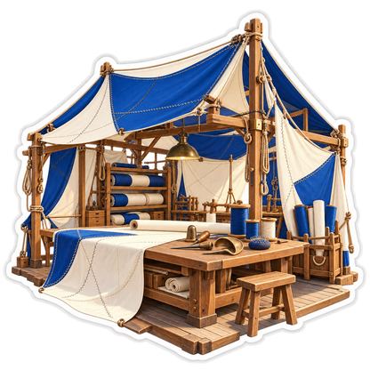 Blue White Sail Canvas on Nautical Workbench Vinyl Decal Stickers
