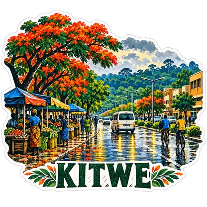 Kitwe Rainy Avenue and Red Flowering Tree Art Vinyl Decal Stickers
