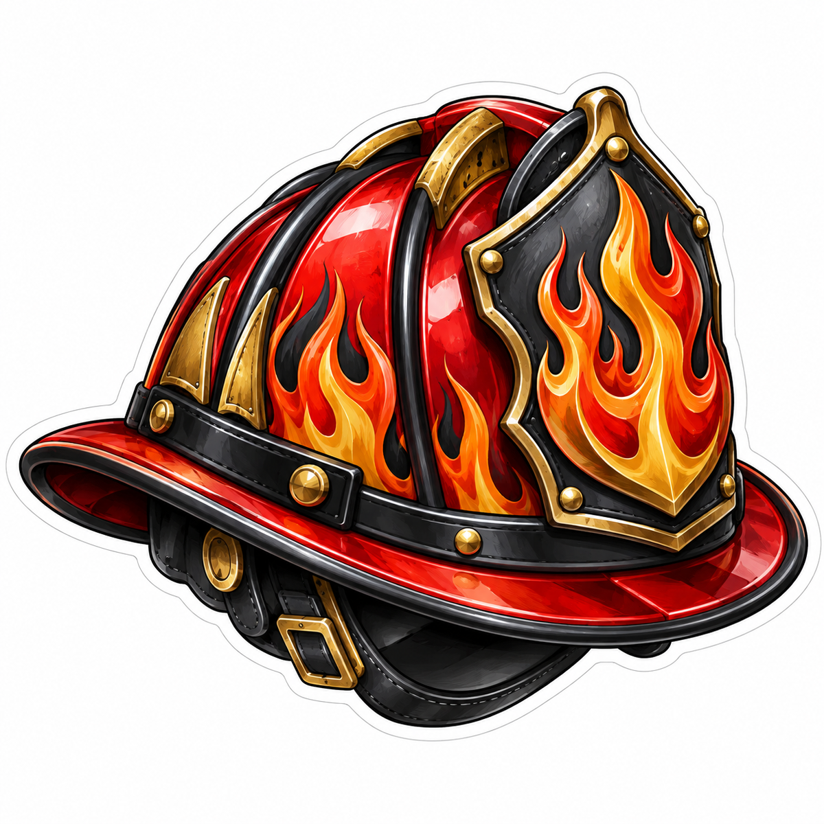 Red Helmet with Flame Pattern Art Vinyl Decal Stickers