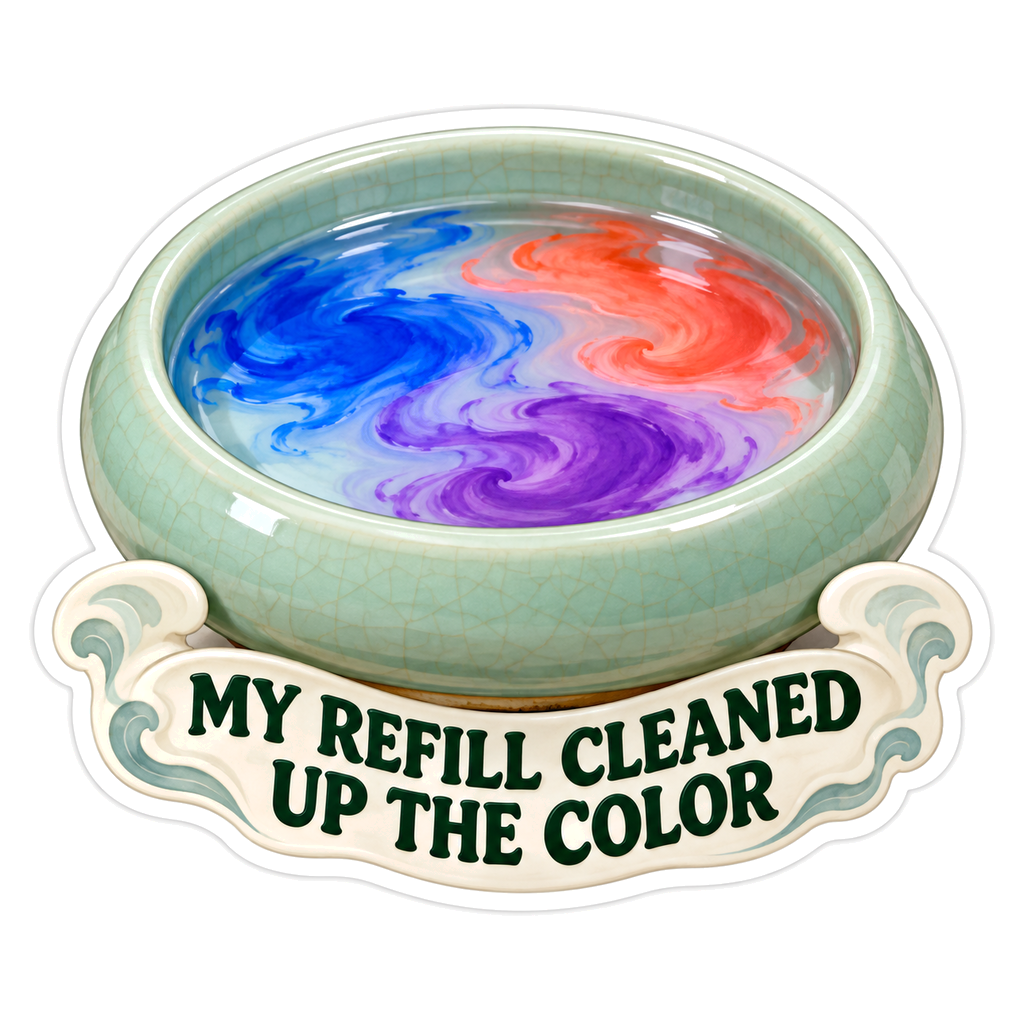 Green Bowl with Swirled Paint and Refill Quote Vinyl Decal Stickers