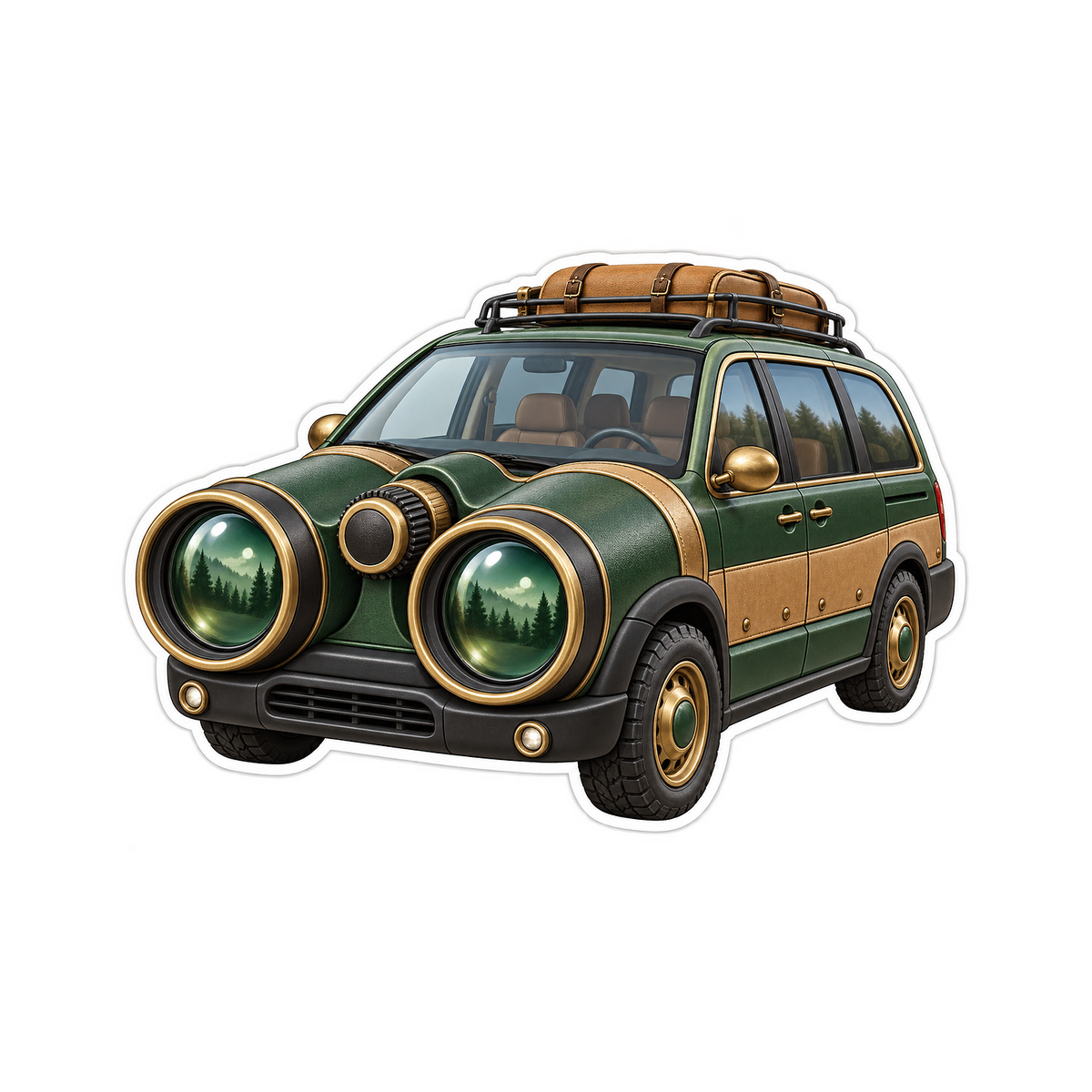 Binoculars Green Minivan Art Vinyl Decal Stickers
