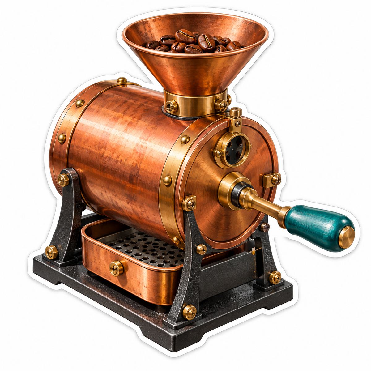 Copper Hand Crank Coffee Mill with Green Grip Vinyl Decal Stickers