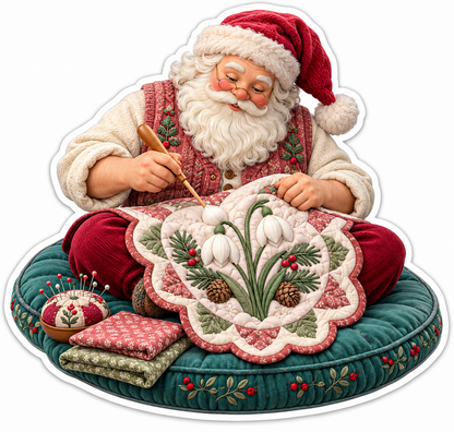 Santa Embroidering White Floral Fabric Vinyl Decal Stickers