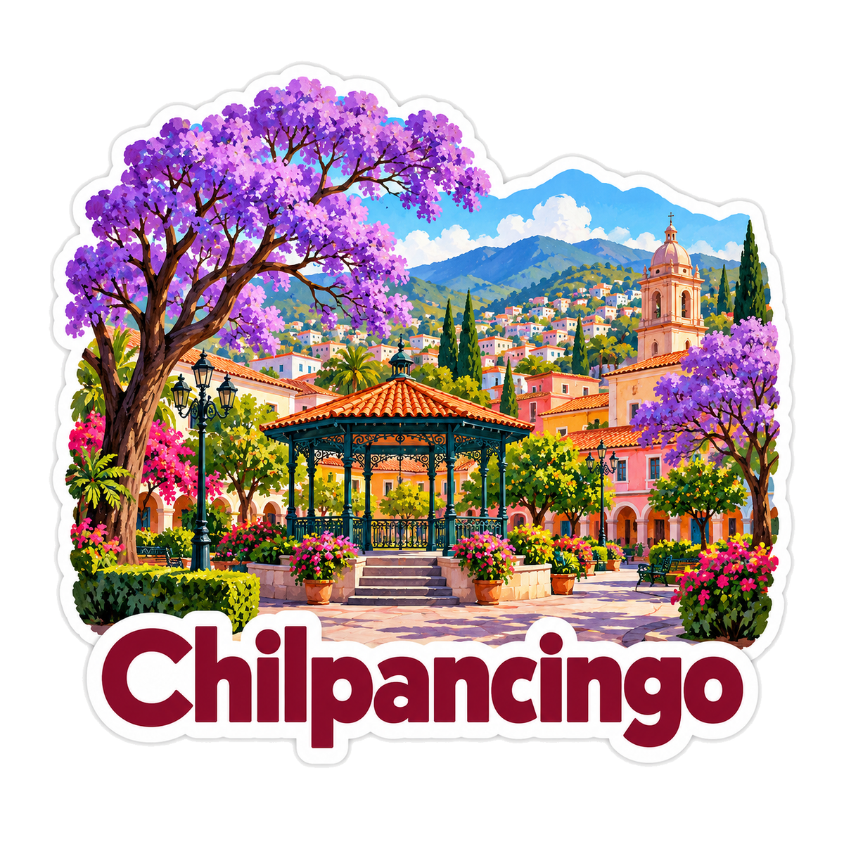 Chilpancingo Purple Trees and Gazebo Art Vinyl Decal Stickers