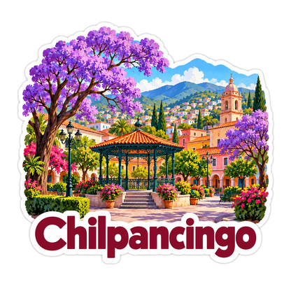 Chilpancingo Purple Trees and Gazebo Art Vinyl Decal Stickers