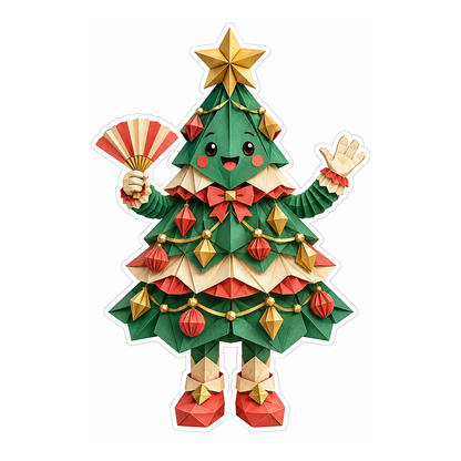 Folded Paper Christmas Tree with Hand Fan Art Vinyl Decal Stickers