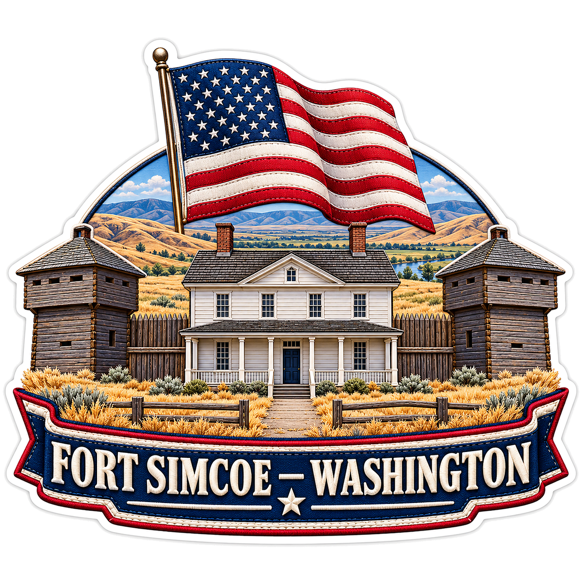 US Flag Fort Simcoe House and Watchtowers Vinyl Decal Stickers