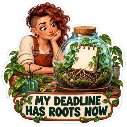 Woman Tending a Notebook Terrarium Vinyl Decal Stickers