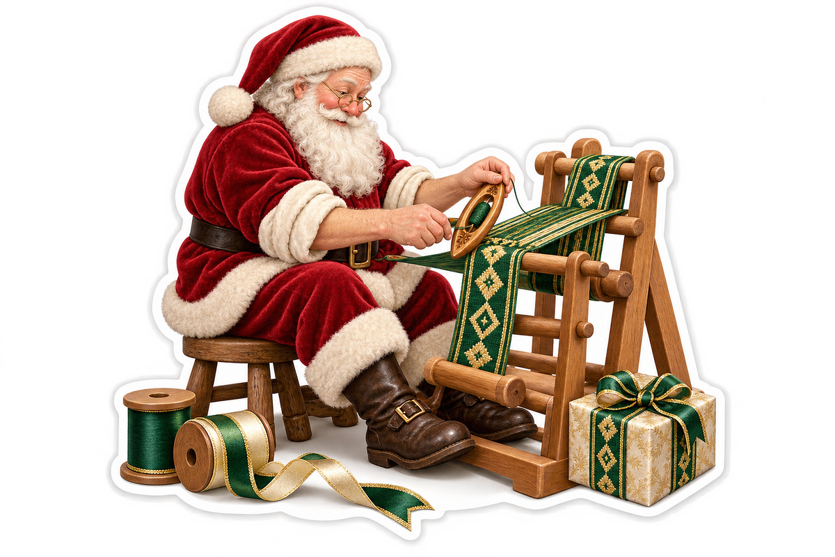 Santa Weaving Green Ribbon Art Vinyl Decal Stickers