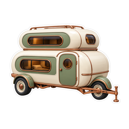 Ivory Sage Double Pod Camping Trailer Art Vinyl Decal Stickers