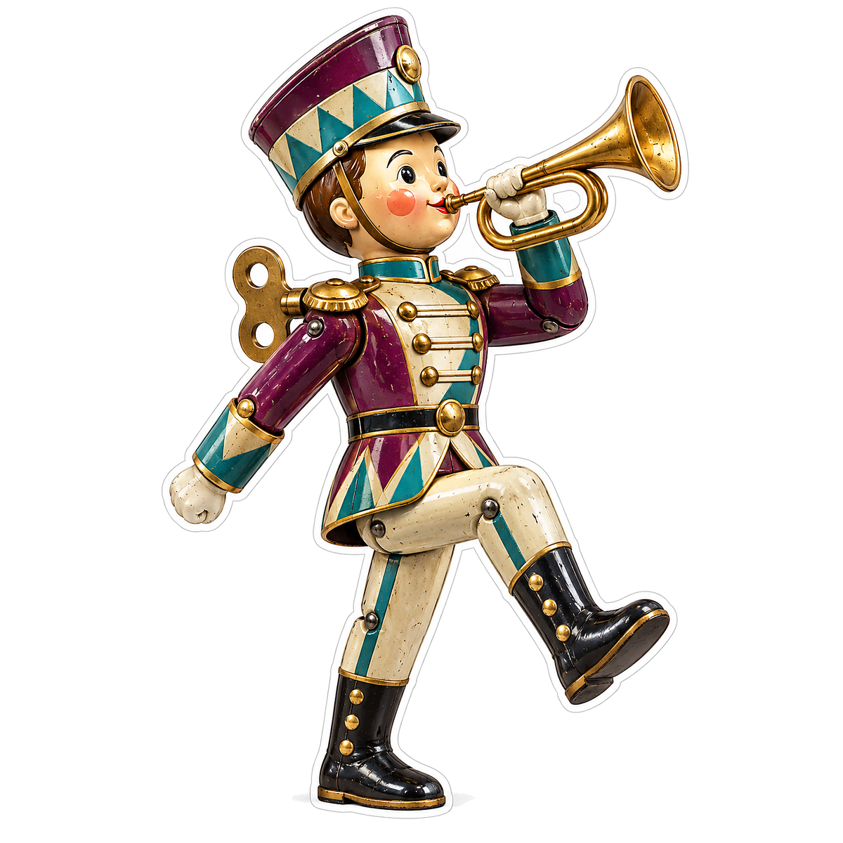 Wind Up Toy Soldier Playing Golden Trumpet Vinyl Decal Stickers