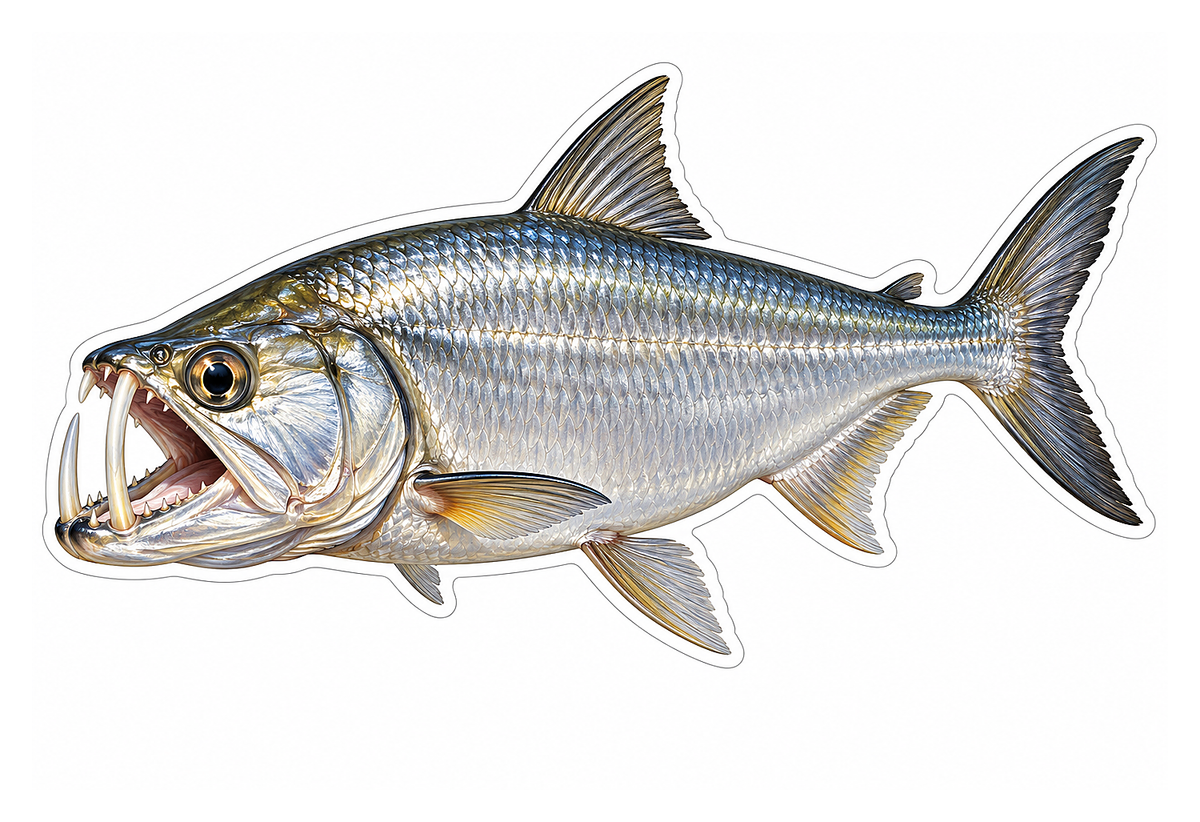 Silver Vampire Tetra with Large Fangs Vinyl Decal Stickers