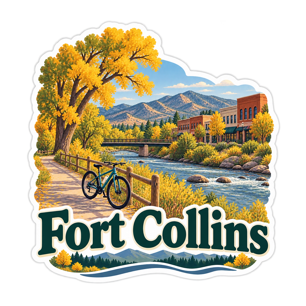 Fort Collins River Trail Autumn Scene Vinyl Decal Stickers