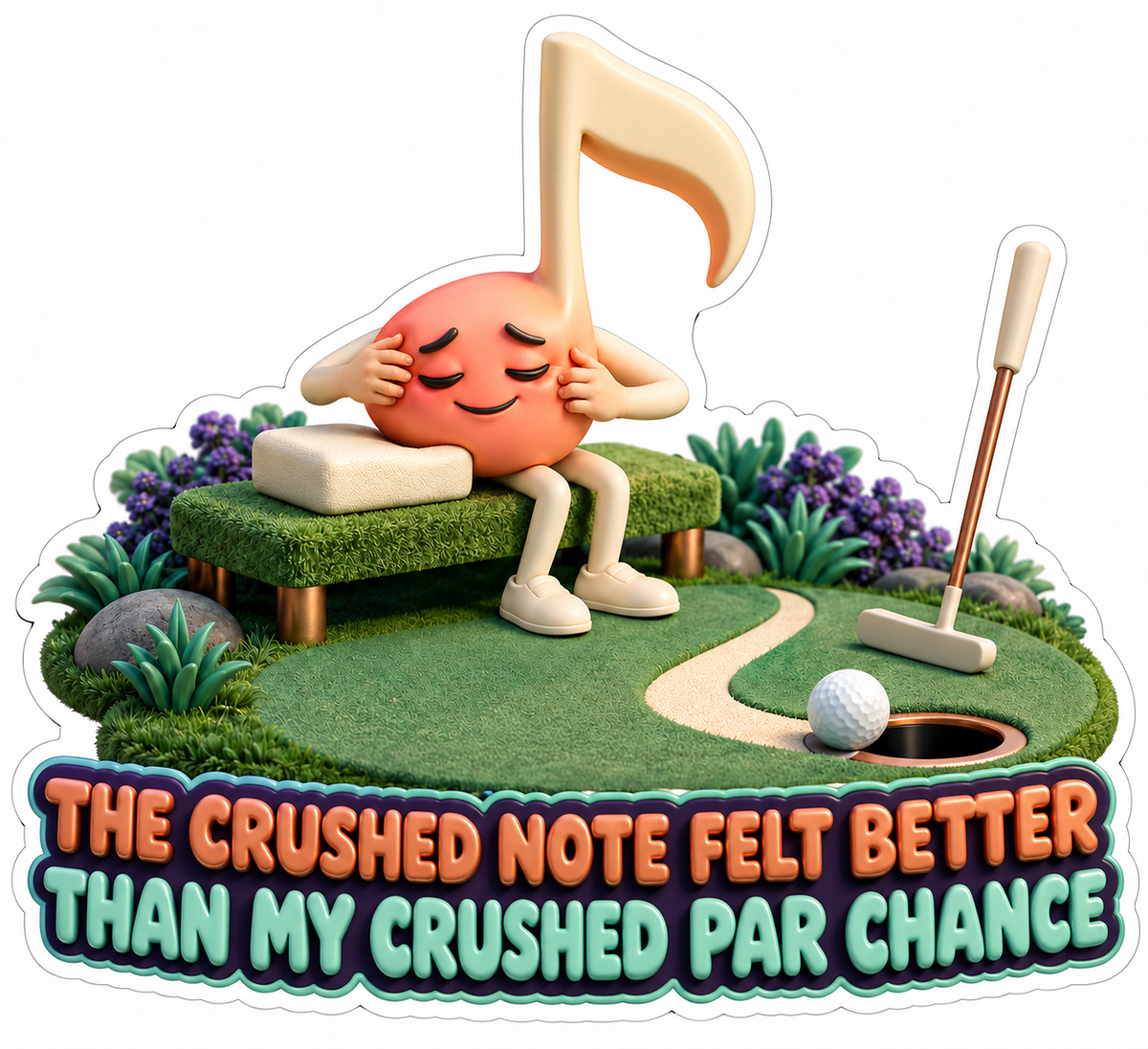 Seated Orange Music Note on Putting Green Vinyl Decal Stickers