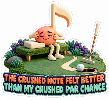 Seated Orange Music Note on Putting Green Vinyl Decal Stickers