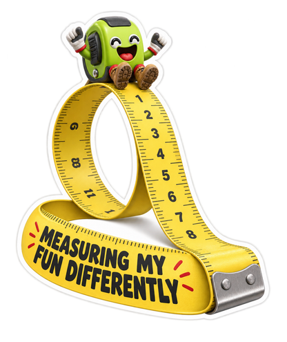 Green Tape Measure Riding Yellow Loop Art Vinyl Decal Stickers