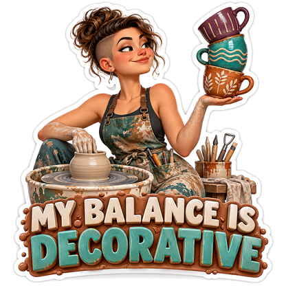 Potter Balancing Three Patterned Mugs Vinyl Decal Stickers