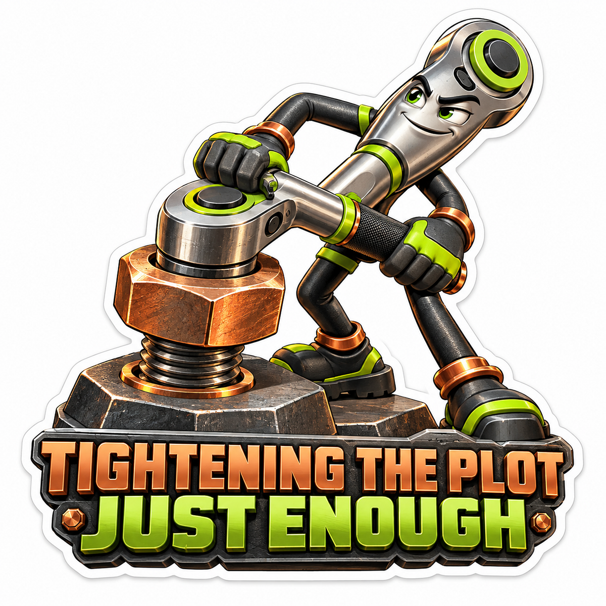 Silver Green Ratchet Mascot Tightening Nut Vinyl Decal Stickers