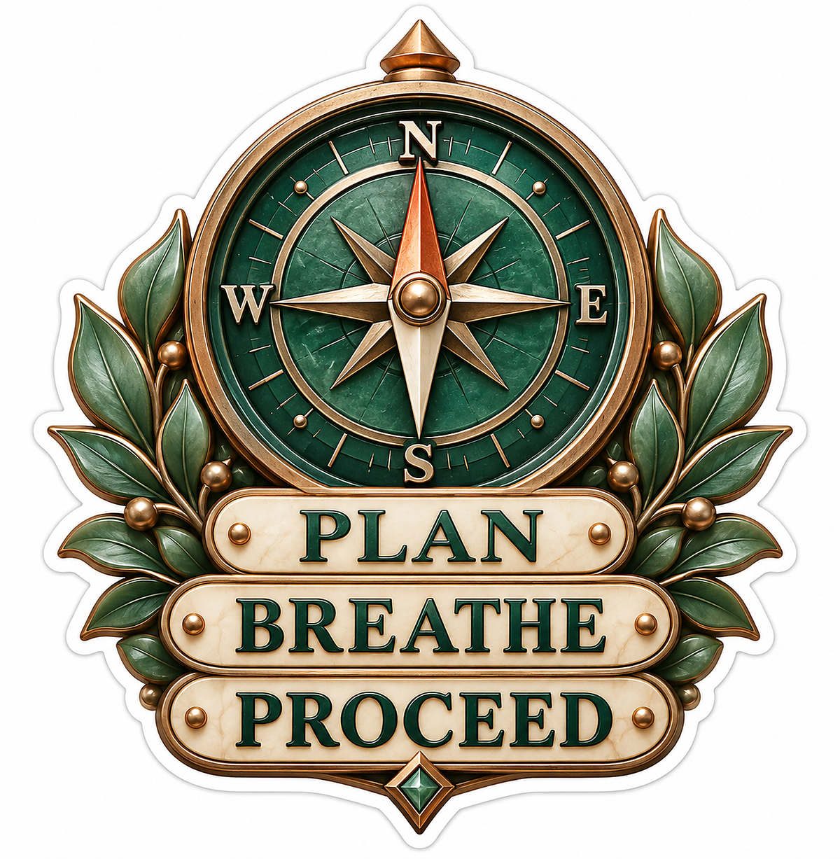 Green Compass with Three Brass Lettering Plates Vinyl Decal Stickers