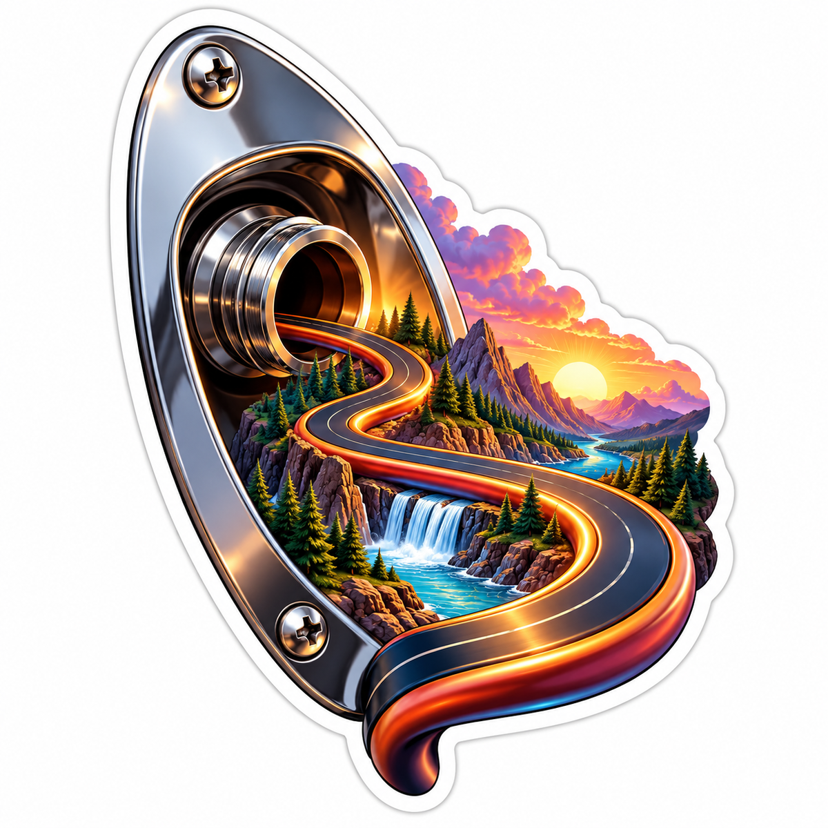 Guitar Jack Plate and Winding Sunset Road Art Vinyl Decal Stickers