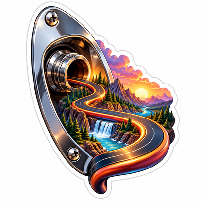 Guitar Jack Plate and Winding Sunset Road Art Vinyl Decal Stickers
