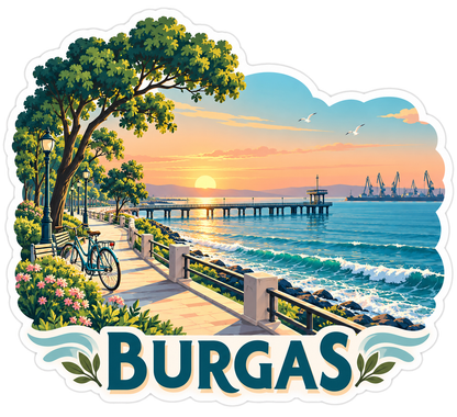 Burgas Sunrise Seaside Promenade Art Vinyl Decal Stickers