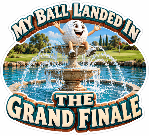 Happy Golf Ball Atop Splashing Fountain Art Vinyl Decal Stickers