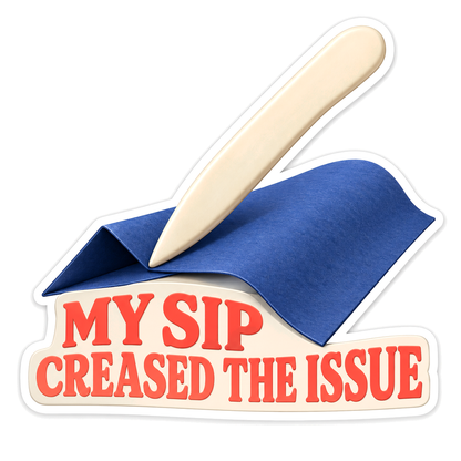 Cream Folding Tool on Blue Paper with Sip Quote Vinyl Decal Stickers