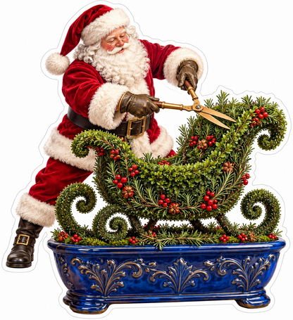 Santa Trimming Green Sleigh Topiary Vinyl Decal Stickers