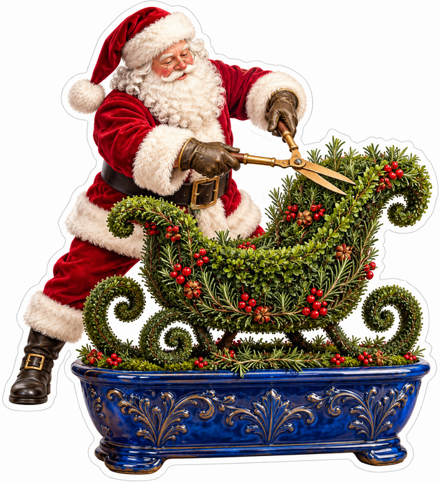 Santa Trimming Green Sleigh Topiary Vinyl Decal Stickers