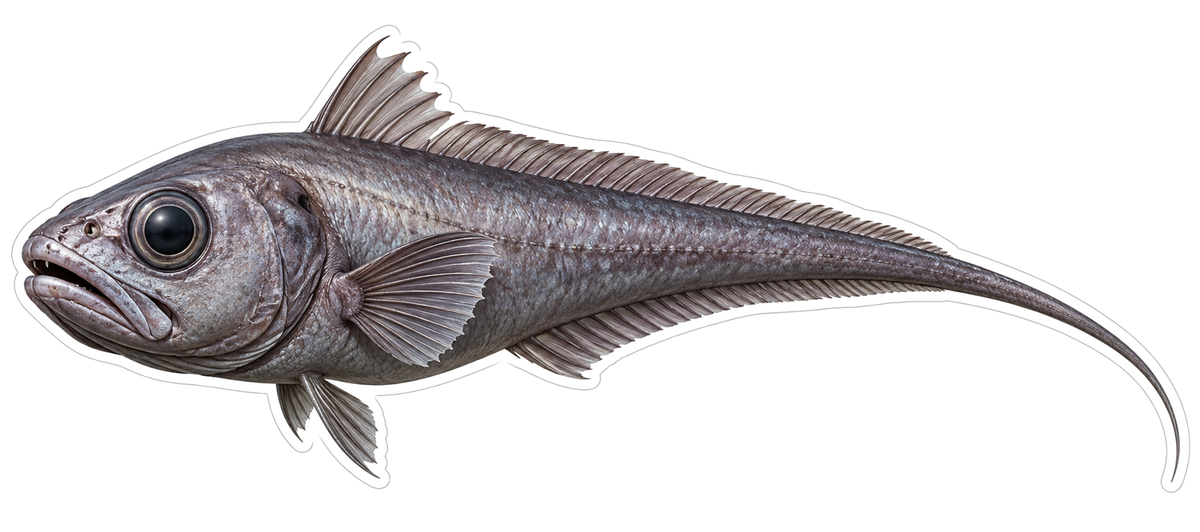 Gray Grenadier Fish with Tapered Tail Vinyl Decal Stickers