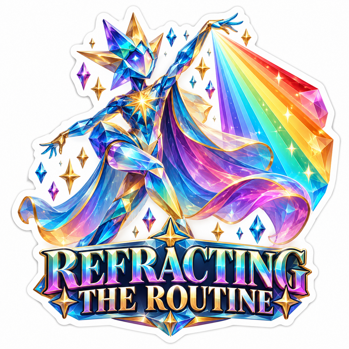 Rainbow Crystal Figure with Flowing Prism Cape Vinyl Decal Stickers