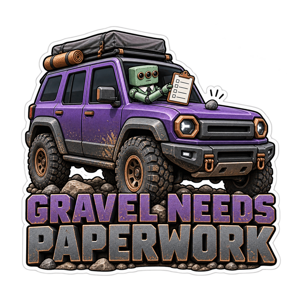 Robot Driving Purple Off Road Vehicle Art Vinyl Decal Stickers
