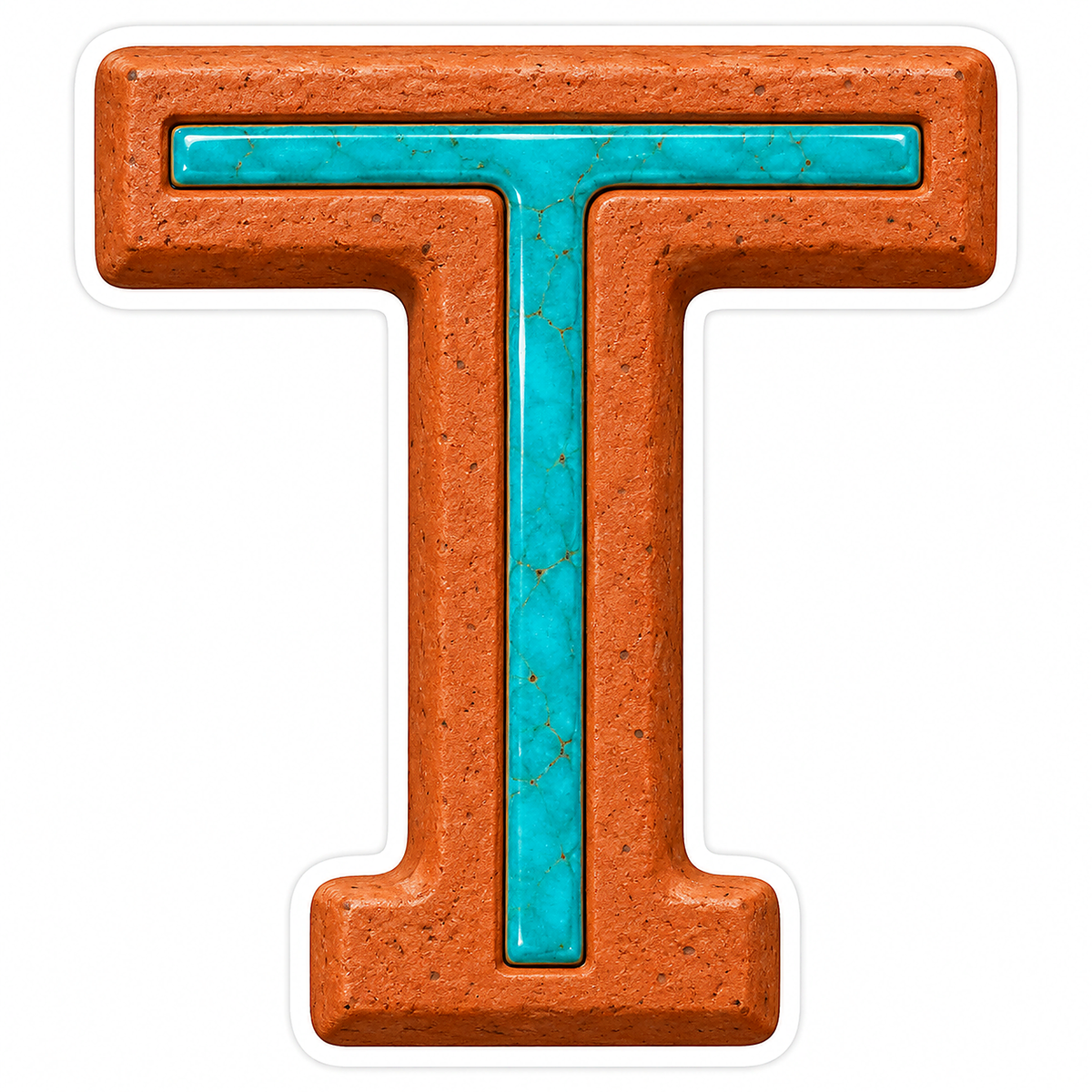 Terracotta Turquoise Inlay Letter T Art Vinyl Decal Stickers