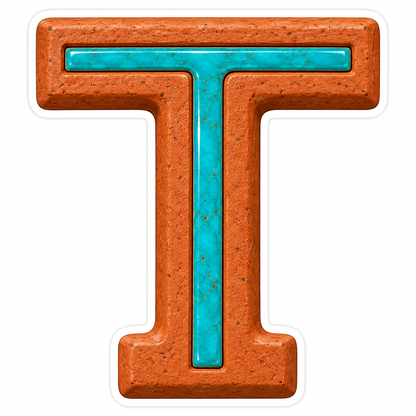 Terracotta Turquoise Inlay Letter T Art Vinyl Decal Stickers