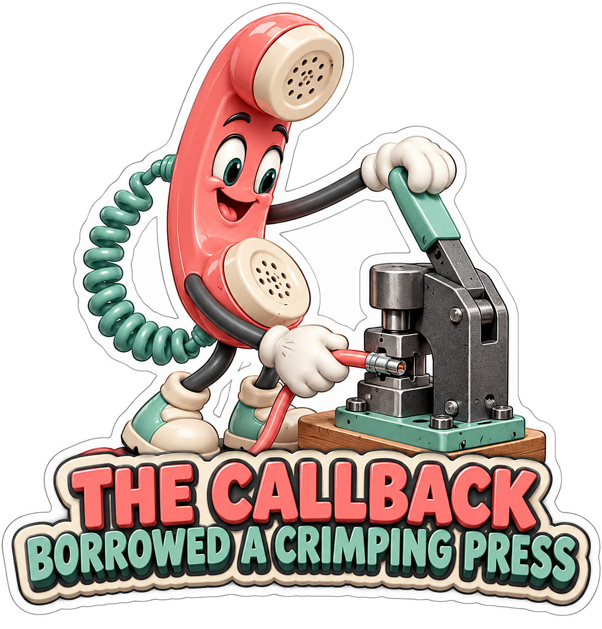 Pink Telephone Mascot with Crimping Press Vinyl Decal Stickers