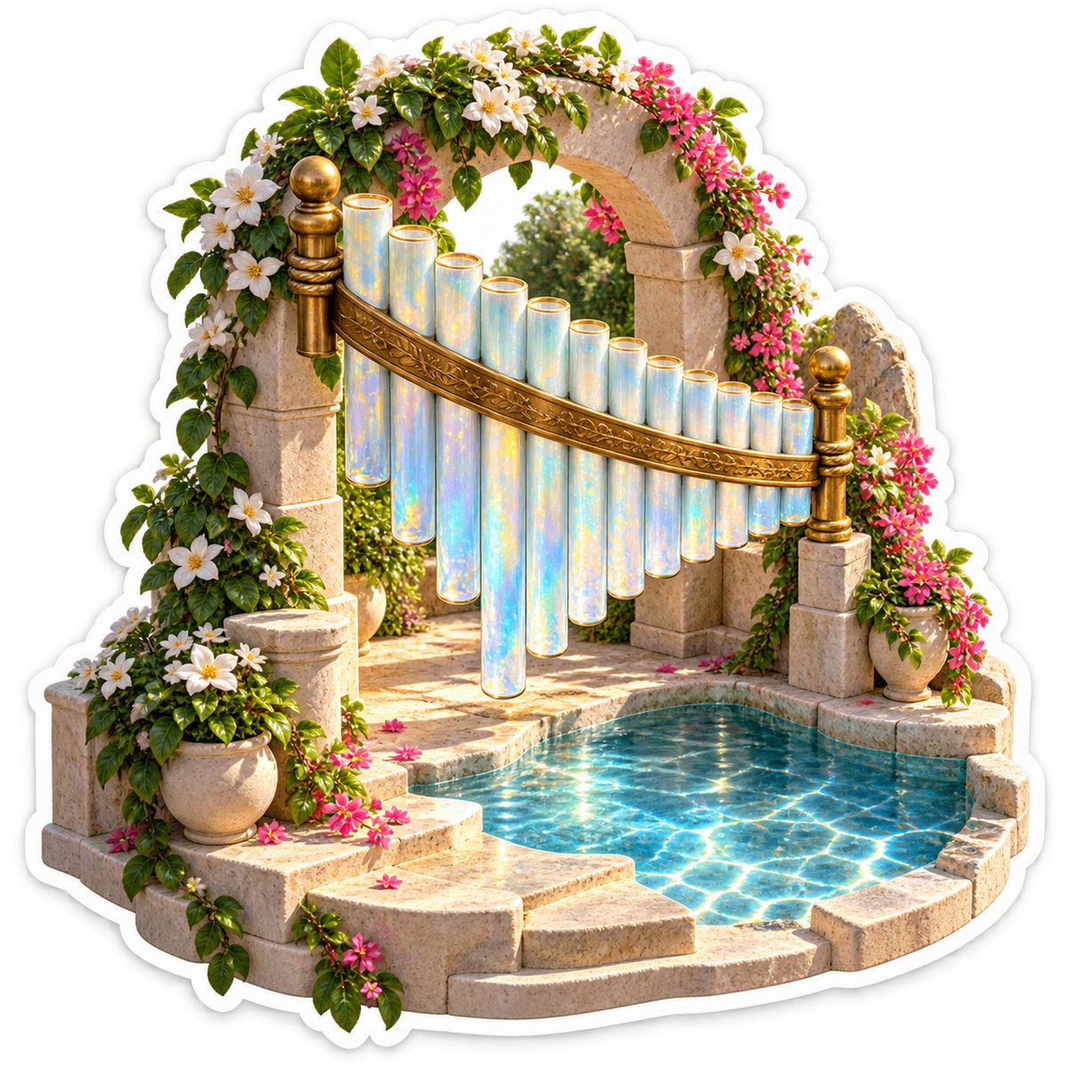 Opal Pan Flute above Courtyard Pool Vinyl Decal Stickers
