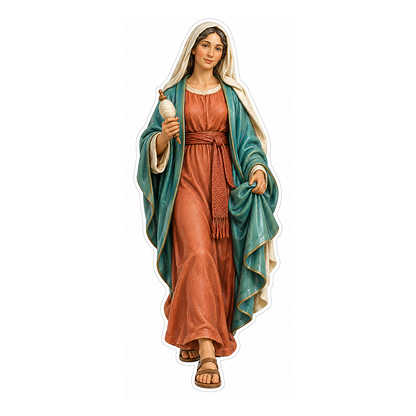 Nativity Woman in Teal Cloak with Spindle Vinyl Decal Stickers