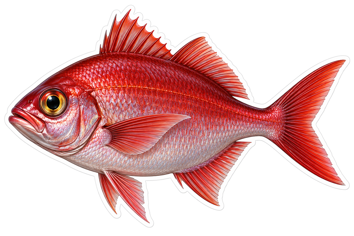 Ruby Red Silver Fish with Spiked Dorsal Fin Vinyl Decal Stickers