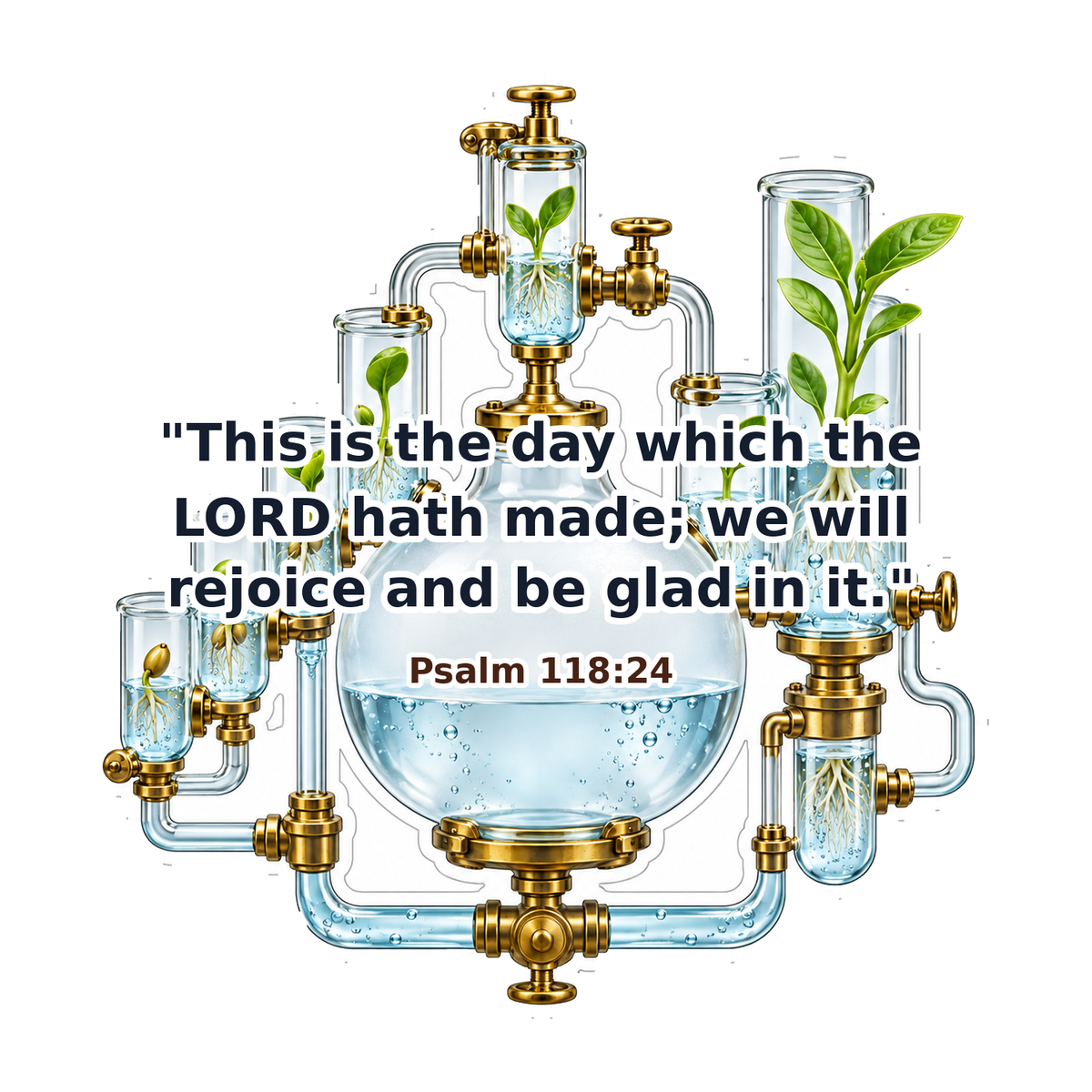 Glass Seed Chamber with Brass Pipes and Psalm Vinyl Decal Stickers