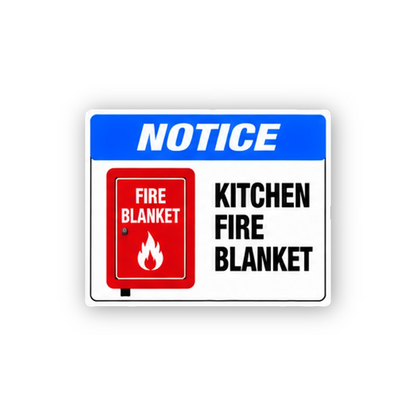 Blue Notice Kitchen Fire Blanket Cabinet Panel Vinyl Decal Stickers