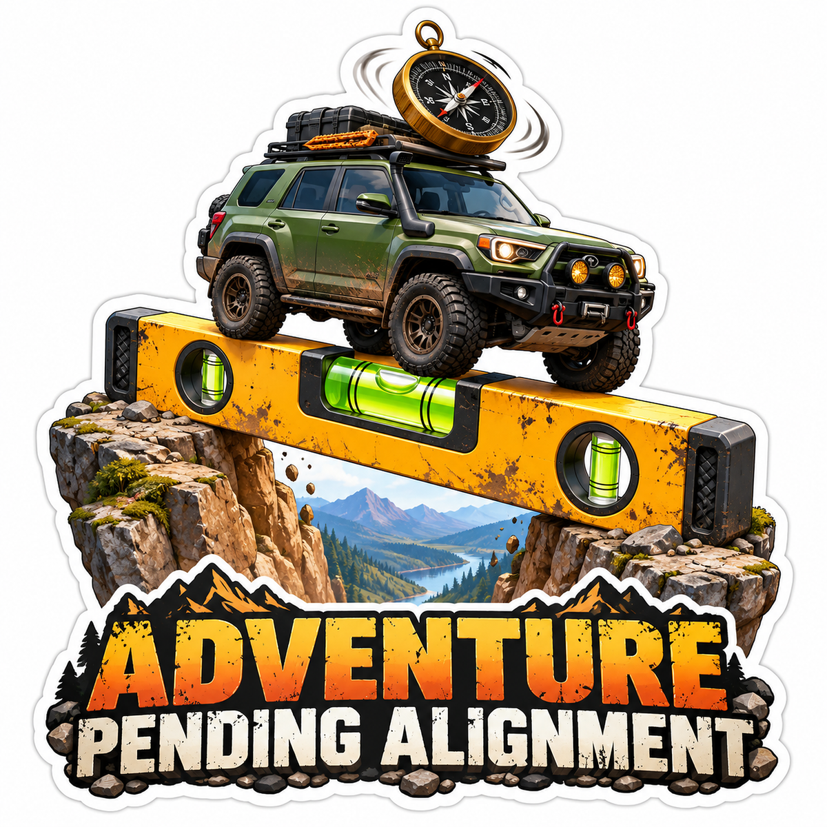 Green SUV Balancing on Yellow Level Art Vinyl Decal Stickers