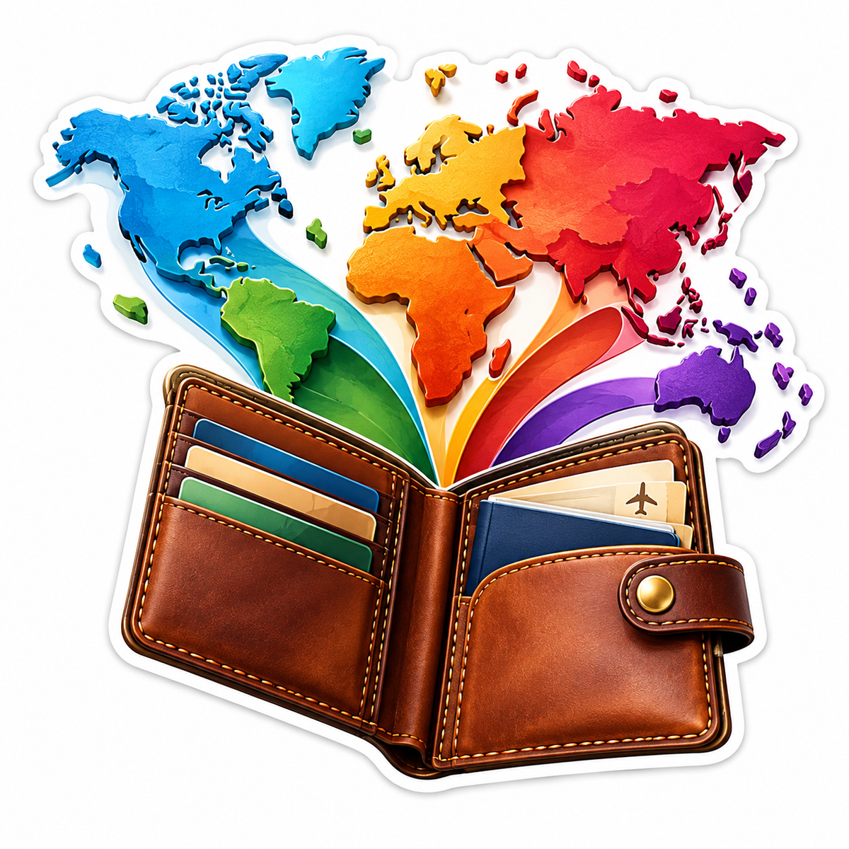 Open Travel Wallet with Rainbow World Map Vinyl Decal Stickers