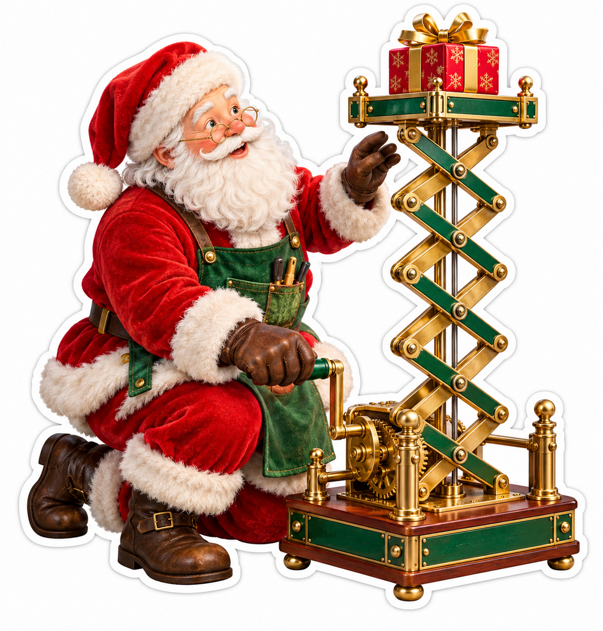 Santa Gold Scissor Lift Gift Workshop Art Vinyl Decal Stickers