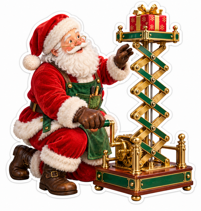 Santa Gold Scissor Lift Gift Workshop Art Vinyl Decal Stickers