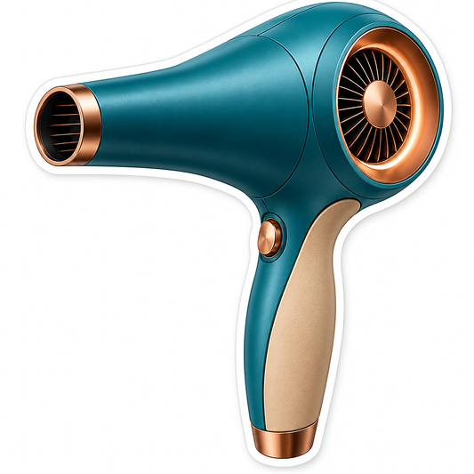 Teal Hair Dryer with Copper Circular Vent Vinyl Decal Stickers