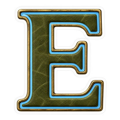 Olive Canvas Letter E with Blue Inlay Art Vinyl Decal Stickers