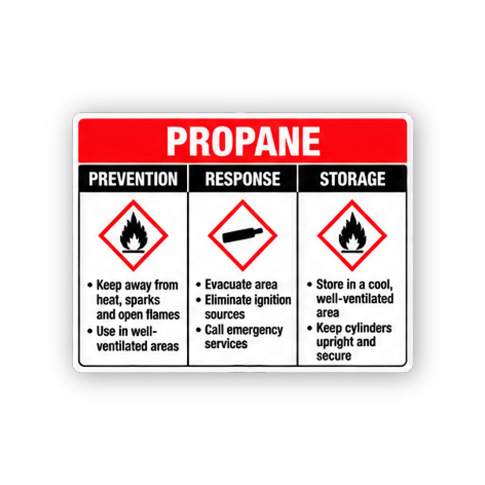Red Propane Three Column Instruction Panel Vinyl Decal Stickers