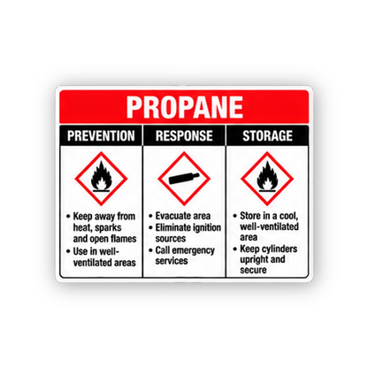 Red Propane Three Column Instruction Panel Vinyl Decal Stickers